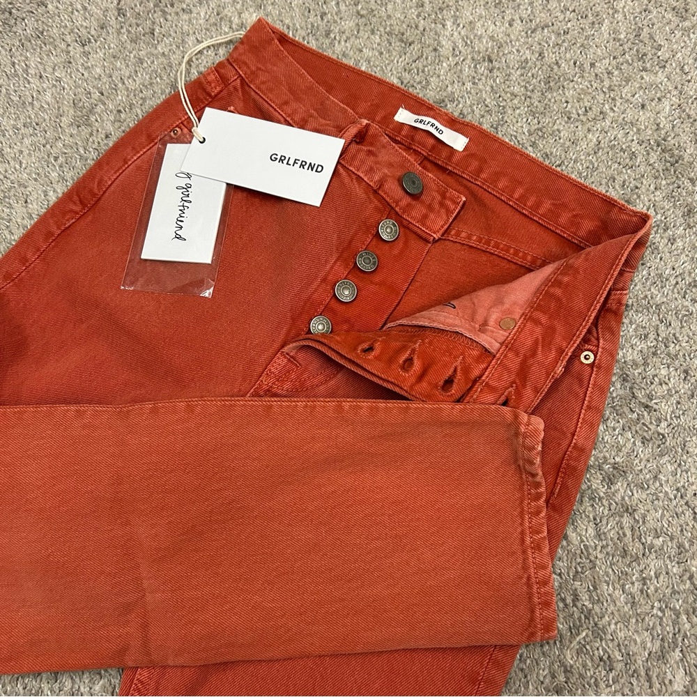GRLFRND The Karolina Jeans Women’s 24‎ Button Fly Red Skinny High Rise New NWT